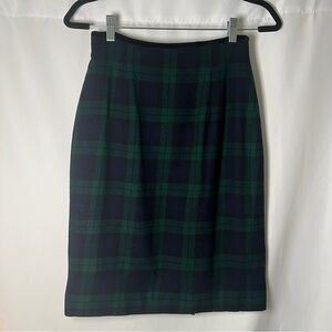 Brooks Brothers Wool Plaid Green and Navy Pencil Skirt sz 2 dark academia